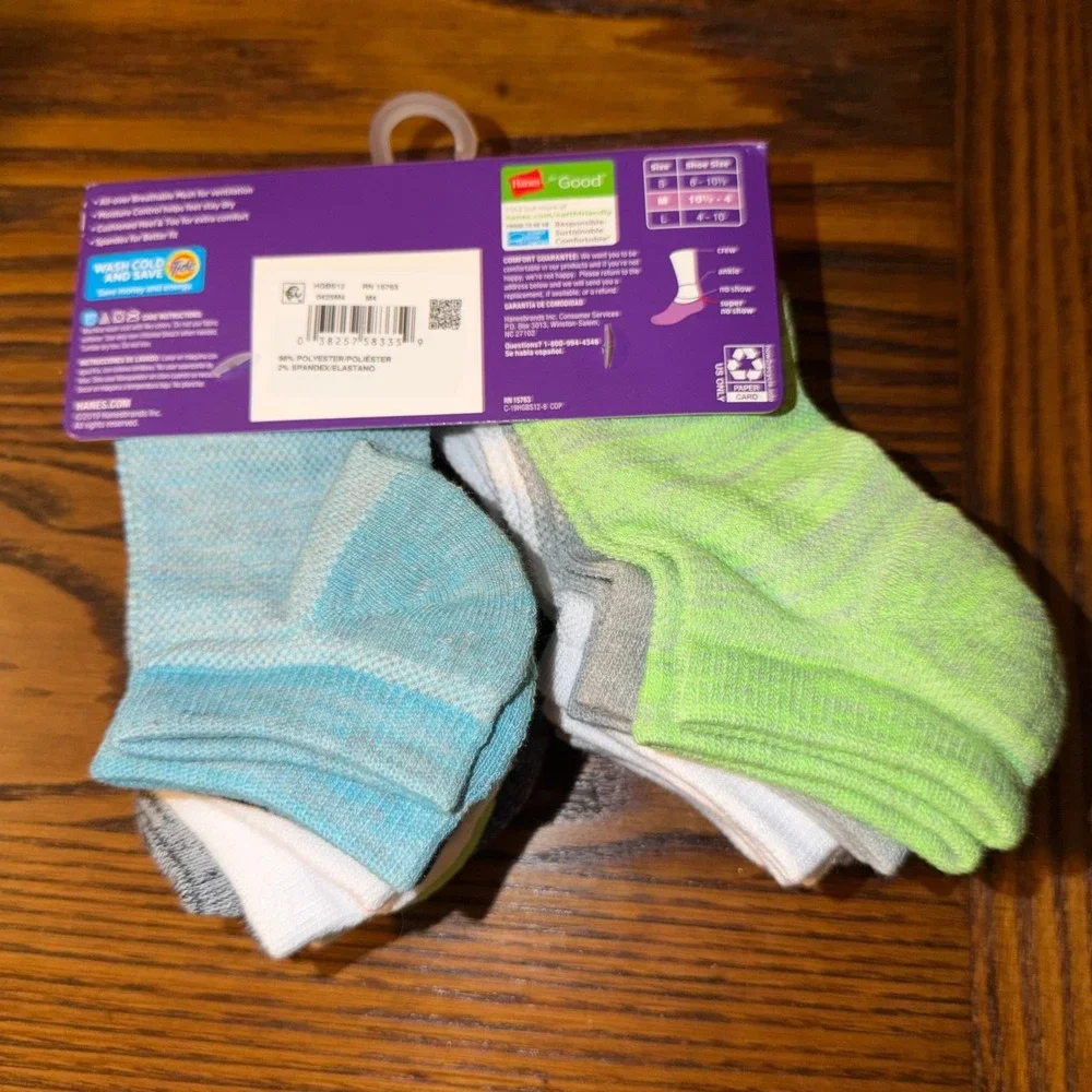 Hanes Girls Super No Show Socks 12 Pair Value Pack Medium Shoe 10.5-4 Neon Multi